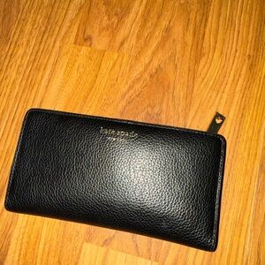 kate spade Black Pebbled Zip Around Continental Wallet